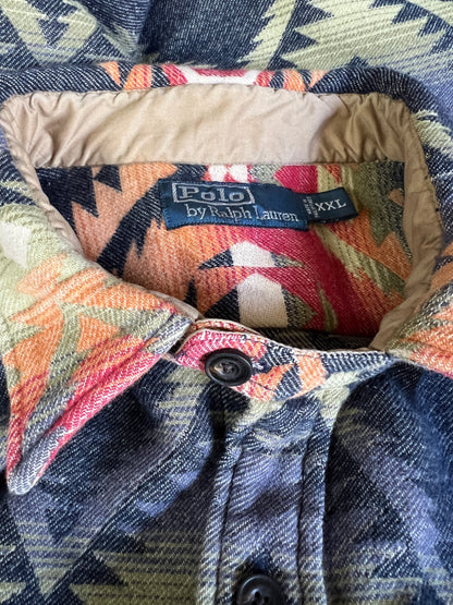 RARE Vintage Polo Ralph Lauren Southwestern Aztec Oversized Tab Collar Heavyweight Flannel XXL