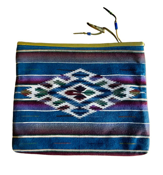 Huge Clutch Portfolio Vintage Serape and Reclaimed Leather Vintage Bead & Antler Zipper Charm