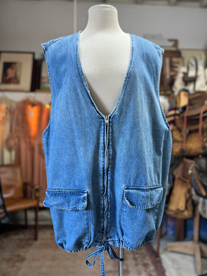 Vintage 80’s Cherokee Oversized Denim Zip Front Utility Vest XXL