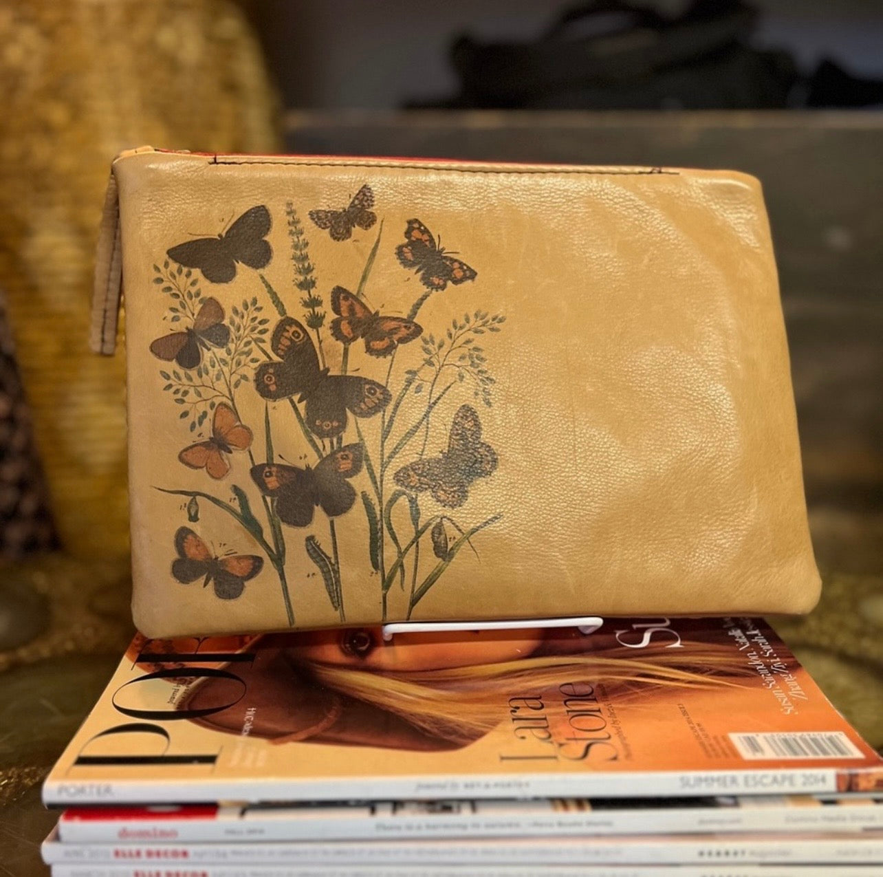 Totem Salvaged One Of A Kind Leather Butterfly Clutch Made In California