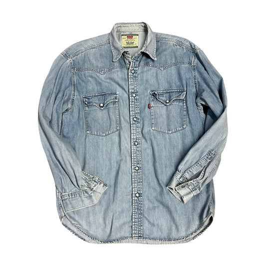 Vintage 1992 Levi’s Pearl Snap Worn to Perfection Denim Shirt L