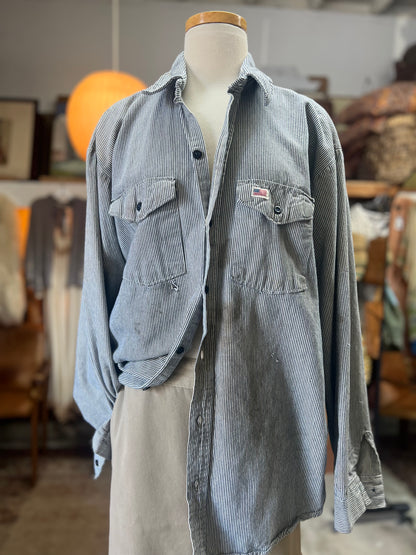 Vintage Heavily Distressed Hickory Stripe Work Shirt XL/XXL