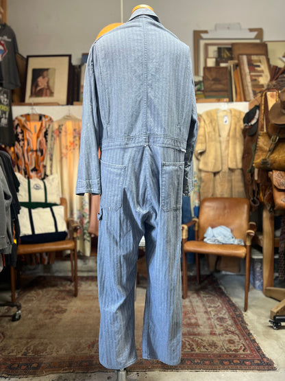 Vintage Dickies Herringbone Twill Distressed Denim Jumpsuit M 42R