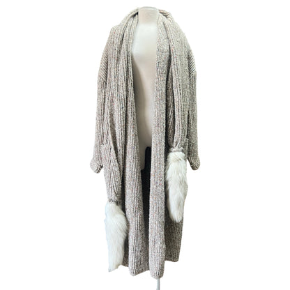 Vintage 1980’s Tony Lambert Marled Maxi Sweater Coat w/ Fur Trim Scarf