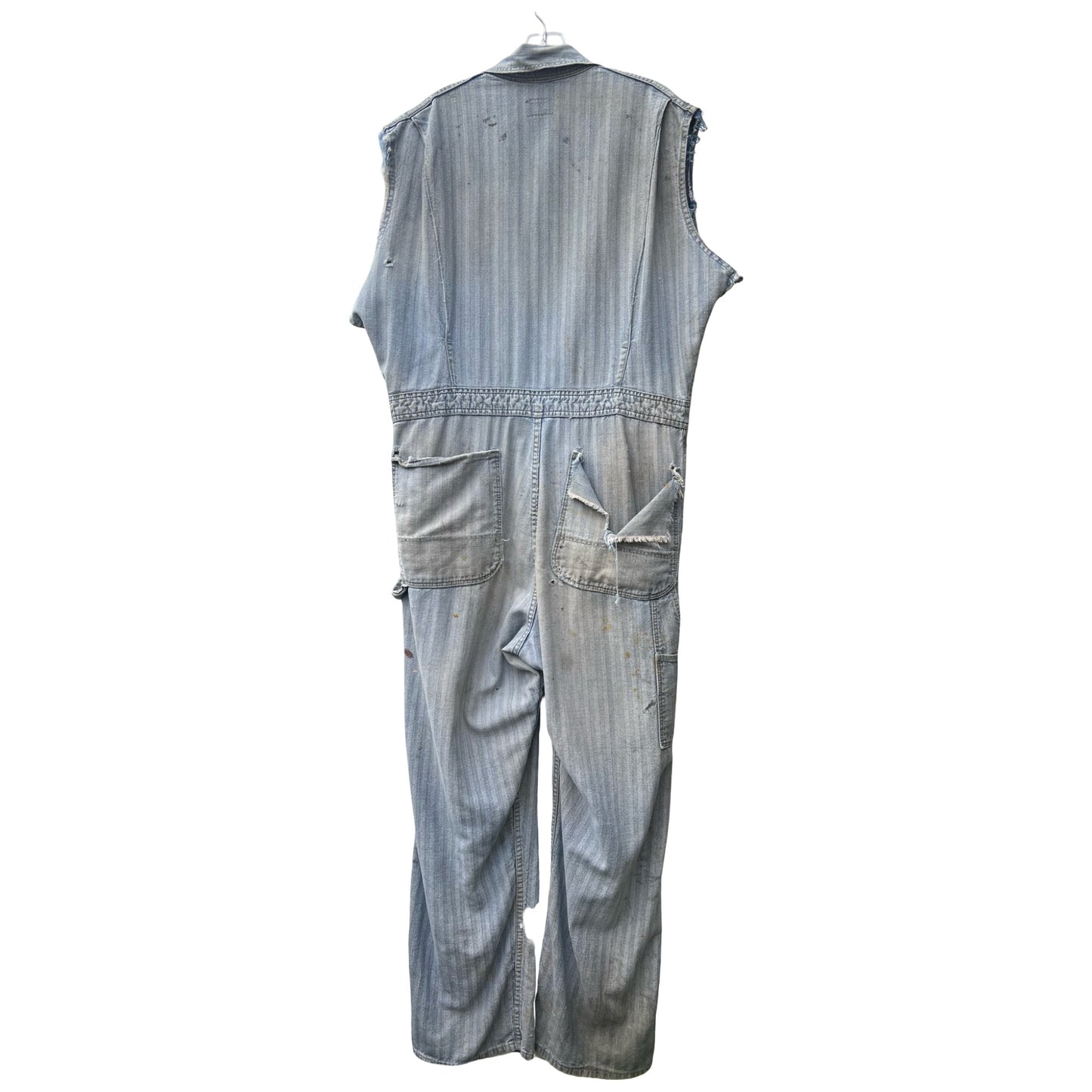 Vintage 1960’s Big Ben Herringbone Twill Heavily Distressed Cut Sleeve Sanforized Denim Jumpsuit 42