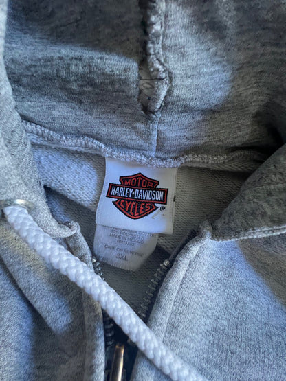 Vintage Heavily Distressed Oversized Harley Davidson Zip Hoodie 3XL