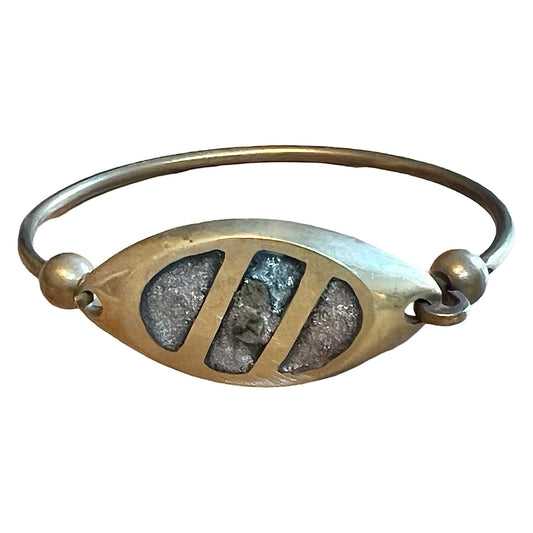 Vintage 1970’s Stone Inlay Modernist Brass Cuff