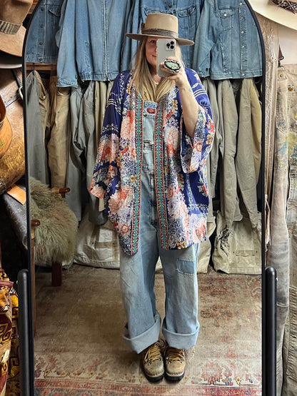 Johnny Was Oversized Silk Floral Snap Front Kimono
