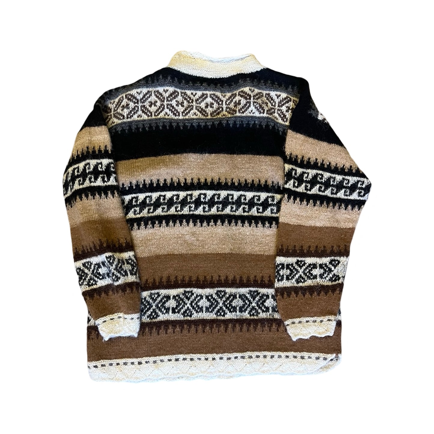 Vintage Soft Alpaca Cardigan Sweater Cowichan Style Scalloped Collar & Trim