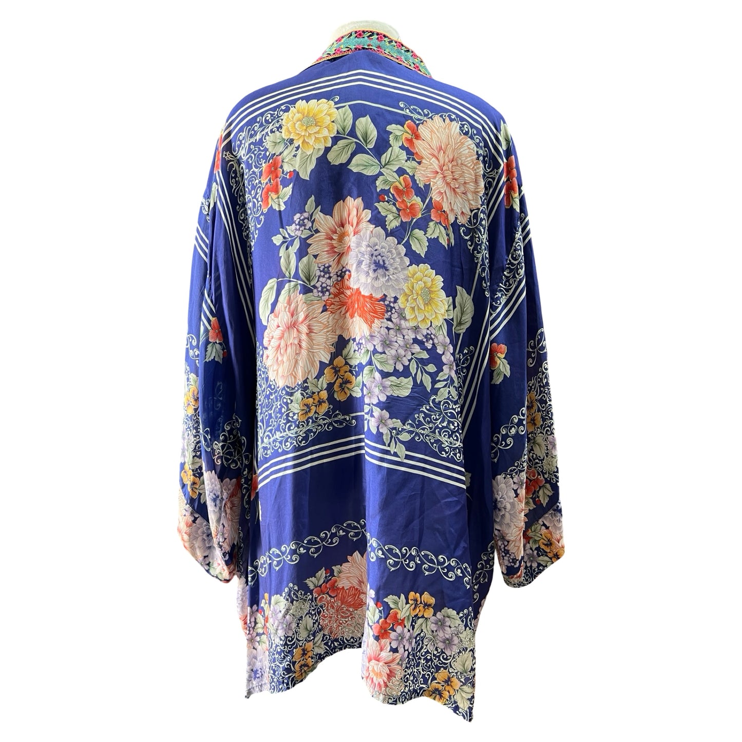 Johnny Was Oversized Silk Floral Snap Front Kimono