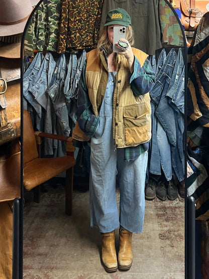Vintage Distressed Key Imperial Denim Overalls Raw Hem