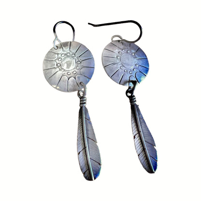 Vintage Navajo Signed Sterling Silver Dream Catcher Earrings