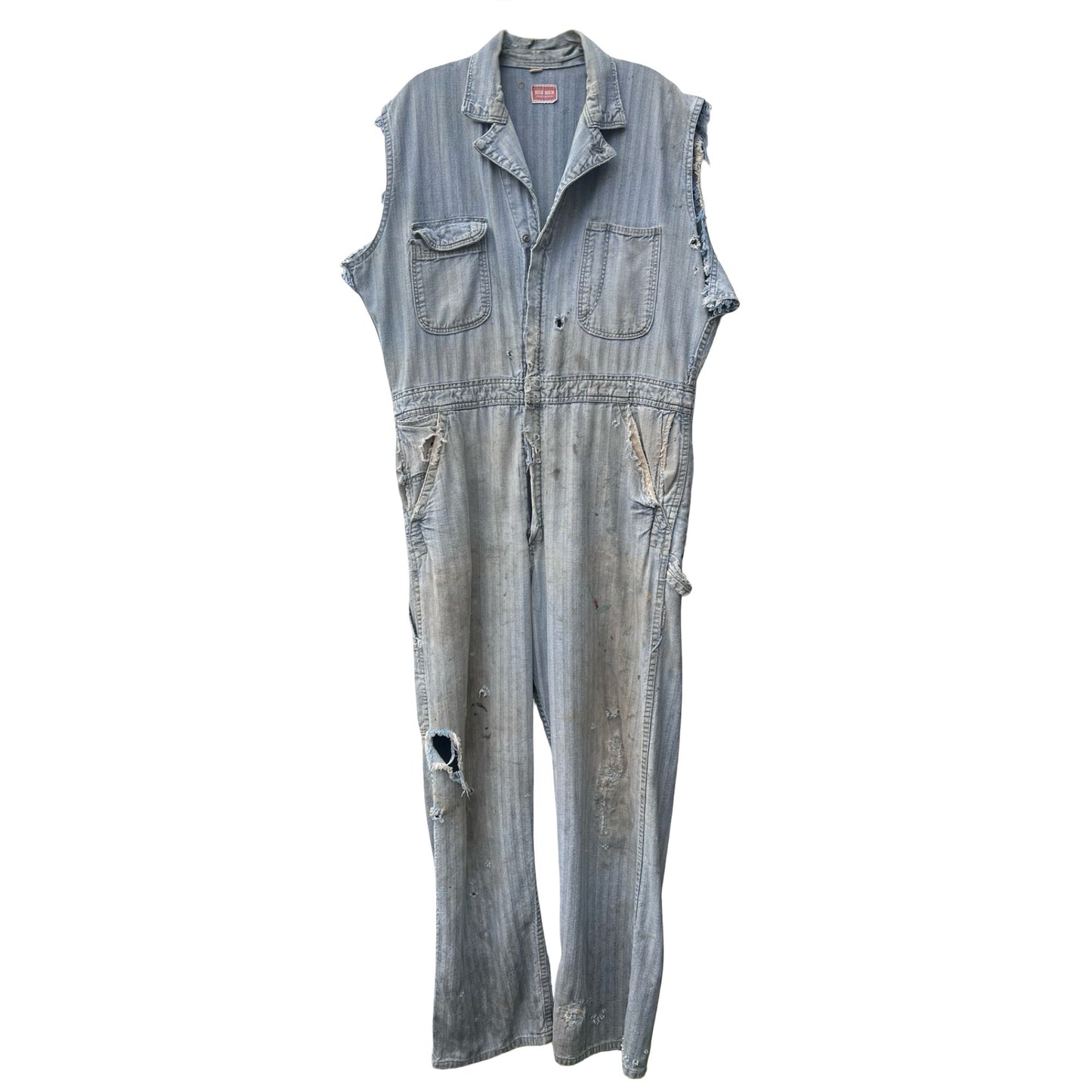 Vintage 1960’s Big Ben Herringbone Twill Heavily Distressed Cut Sleeve Sanforized Denim Jumpsuit 42
