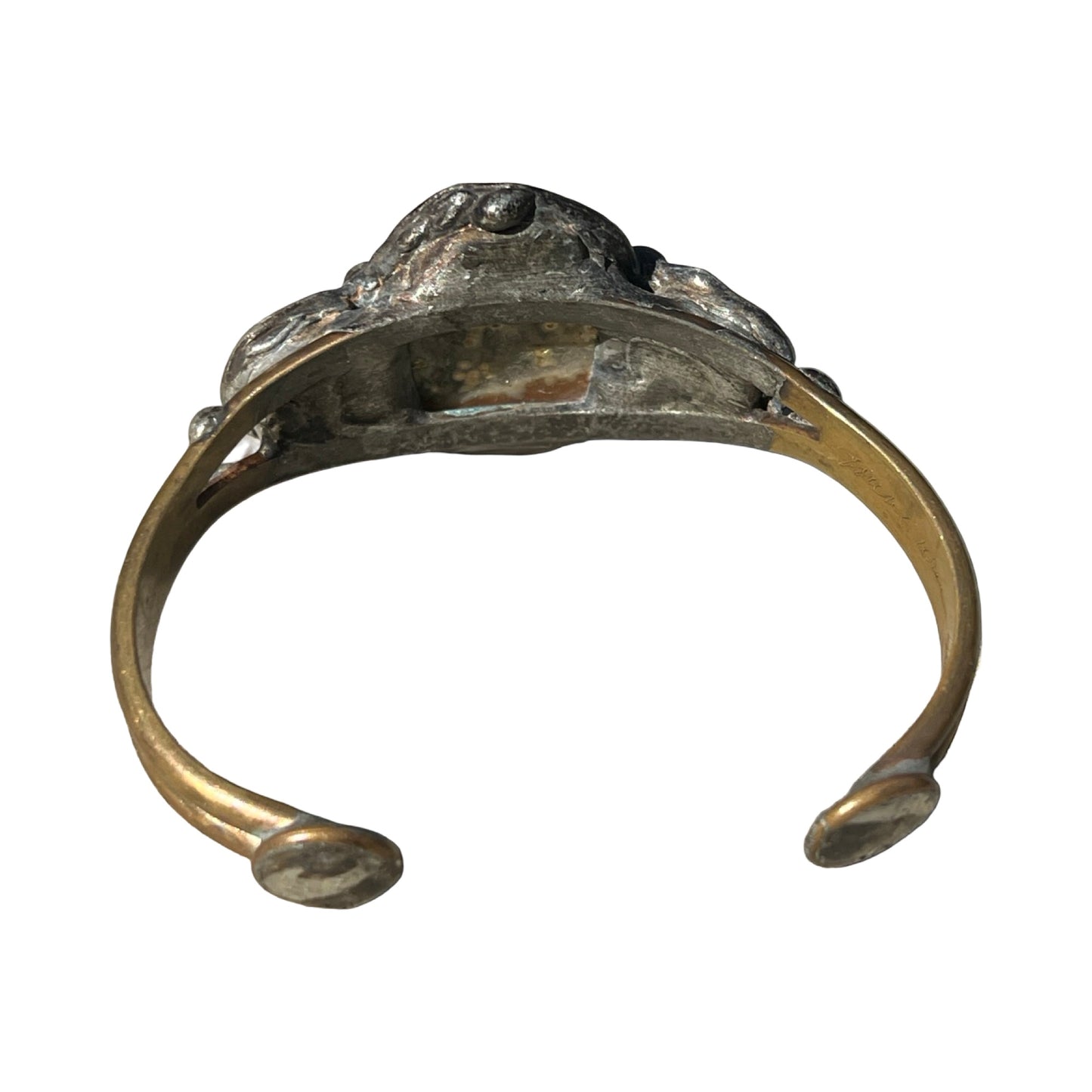 Signed Mikal Winn 2015 Stone & Crystal Brutalist Mixed Metal Cuff