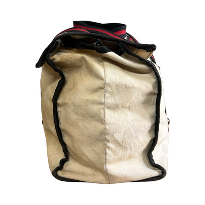 Rare Vintage 1970’s Heavy Canvas Weekender Tote w/ Brass Hardware Striped Webbing