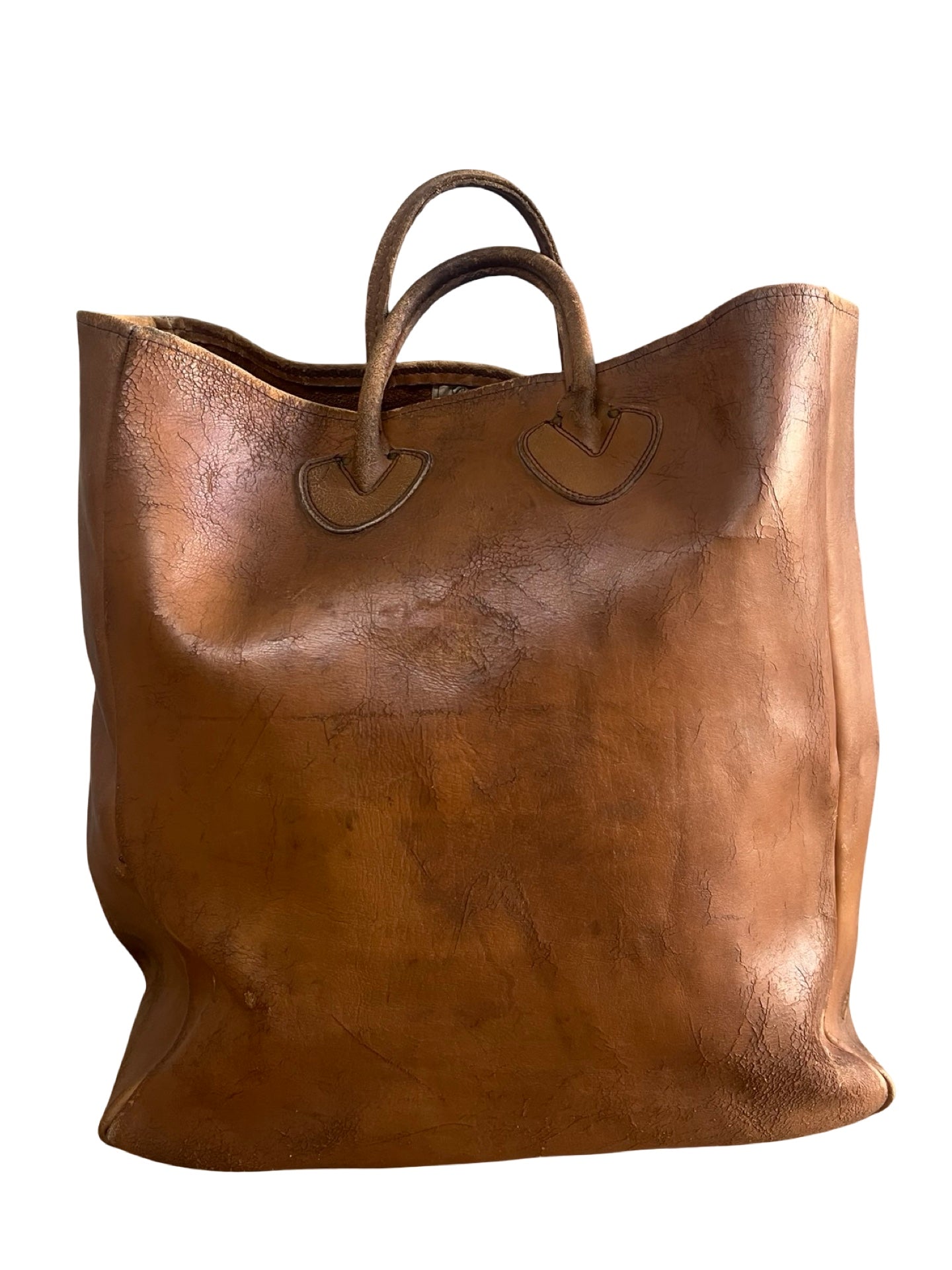 RARE Vintage LL Bean 1970’s Cursive Label Distressed Leather Tote XL