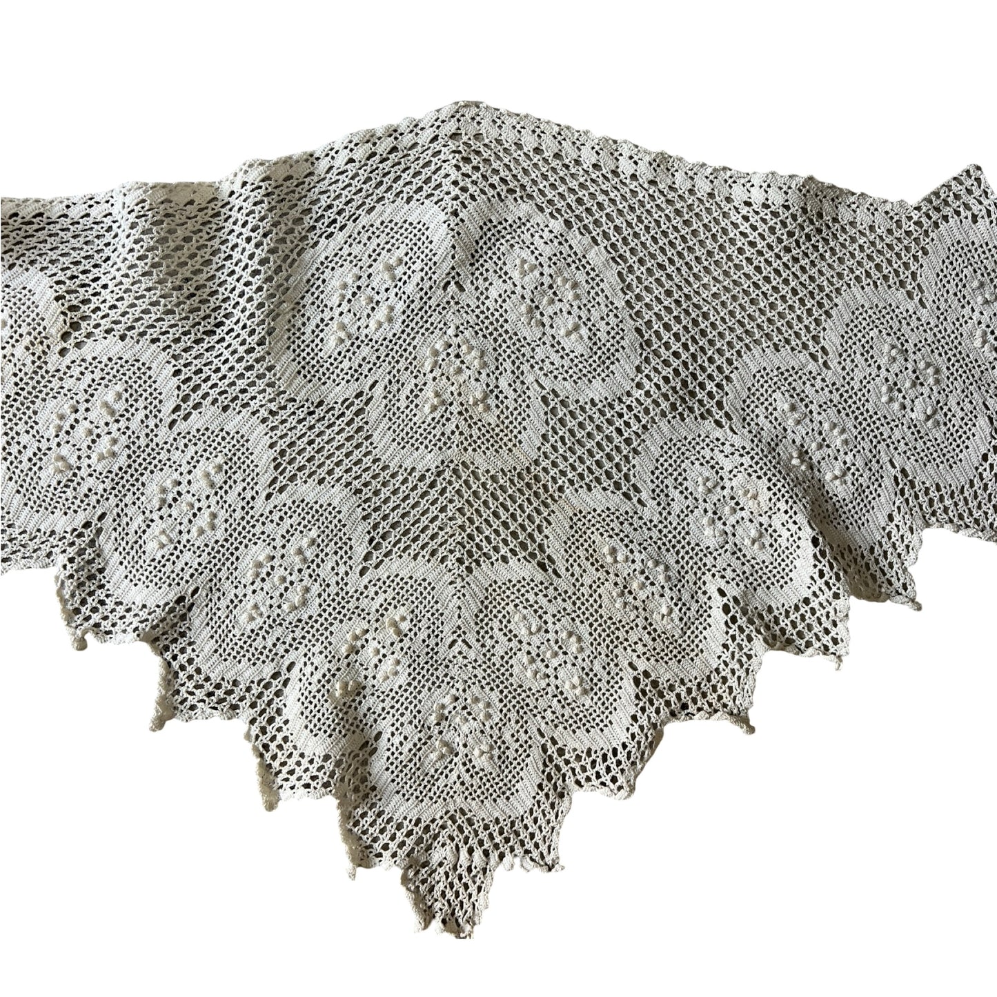 Antique Handmade Crochet Lace Oversized Collar w/ Popcorn Stitch
