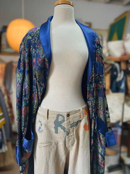Vintage Silk Embroidered Smoking Jacket Robe XL