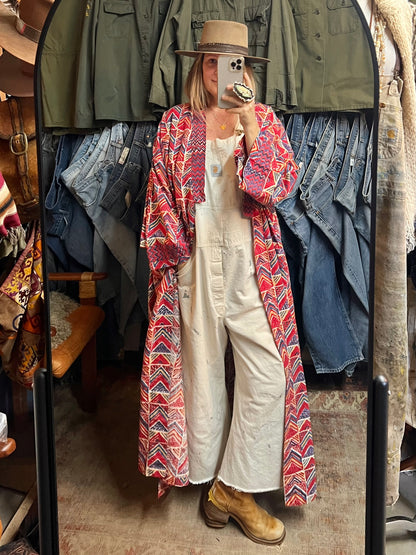 Vintage 1970’s Original Soma Jaipur Cotton India Block Print Maxi Kimono Robe