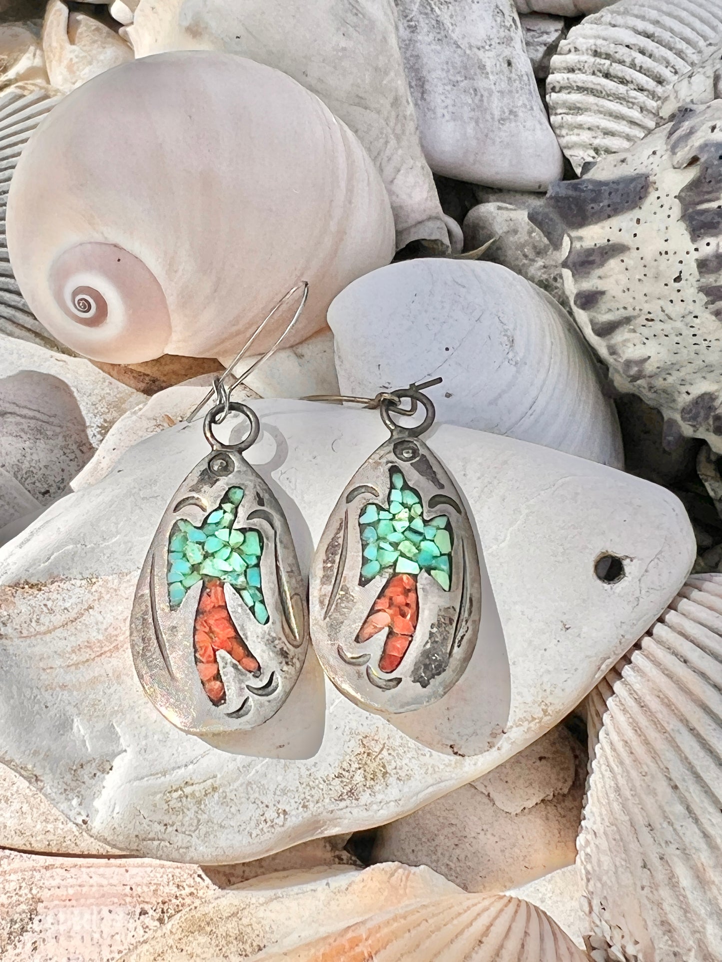 Vintage 1970’s Willie Nezzie Navajo Signed Sterling Inlay Peyote Bird Earrings