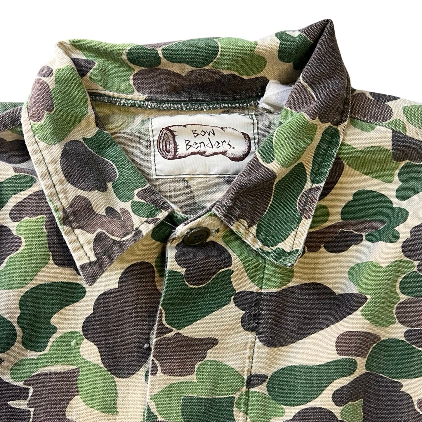 Vintage 1970’s Bow Benders Distressed Frogskin Camo Shirt Jacket XL
