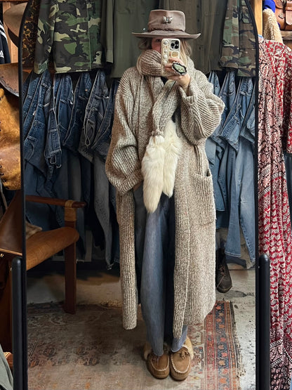 Vintage 1980’s Tony Lambert Marled Maxi Sweater Coat w/ Fur Trim Scarf