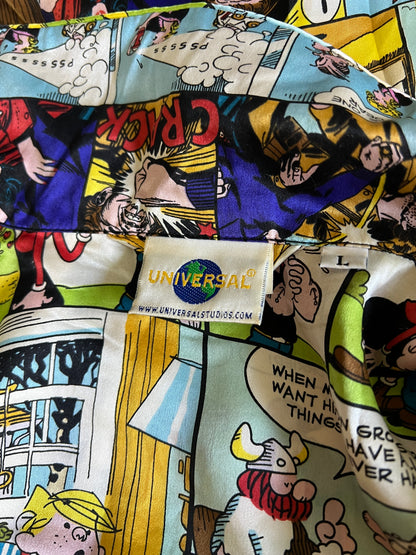 RARE SET Vintage Universal Studios Sunday Comic Silk Mens Pajamas L