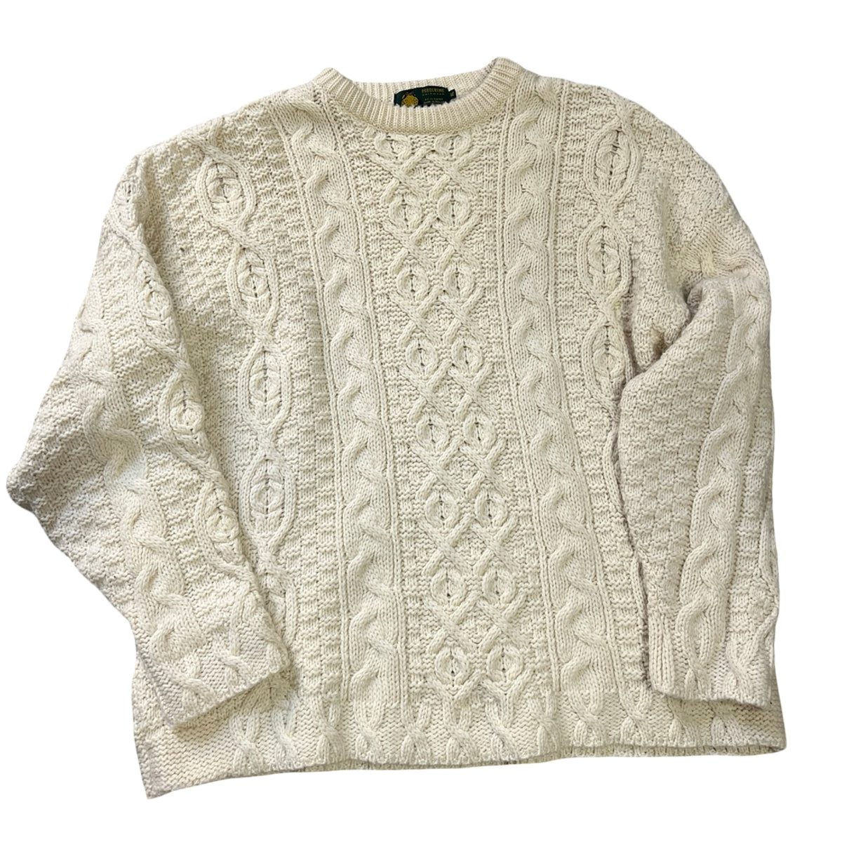 Vintage Oversized Fisherman Cable Knit Sweater 100% Wool XL