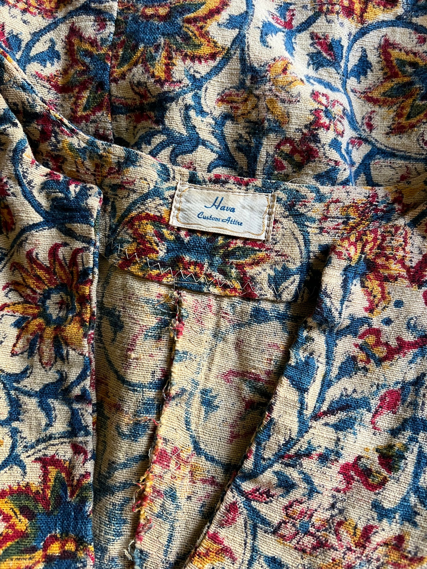 Vintage 70’s Men’s Block Print Bell Sleeve Tunic Cotton Gauze Bohemian L
