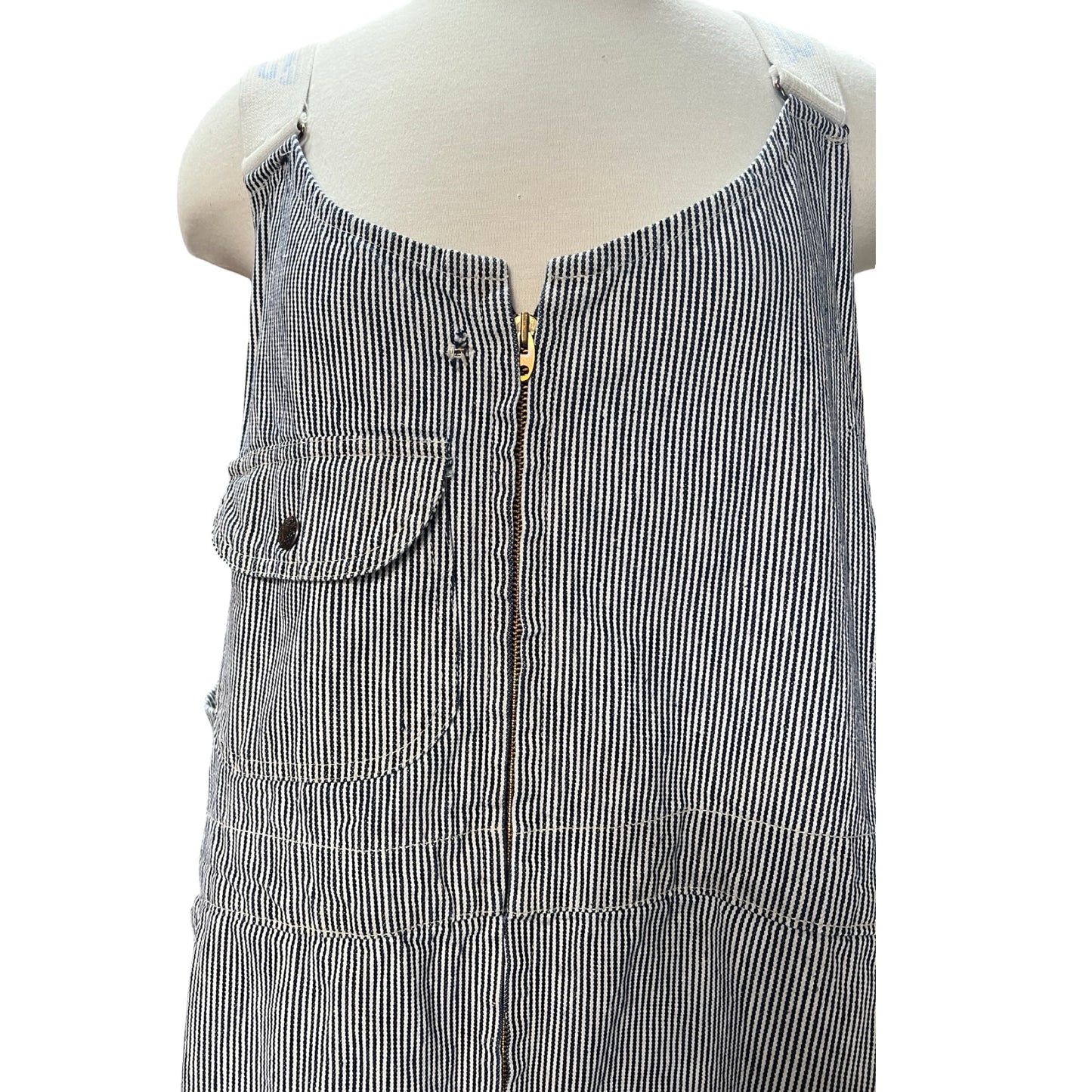 Rare Vintage 1950’s GWG Railroad Stripe Zip Front Distressed Overalls XL