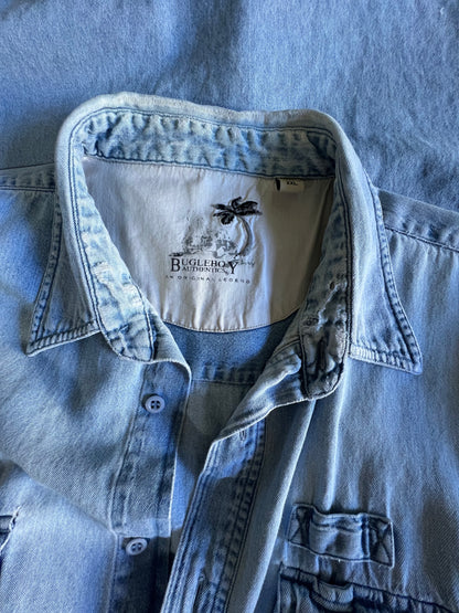 Vintage 80’s Bugle Boy Oversized S/S Faded Soft Denim Shirt XXL