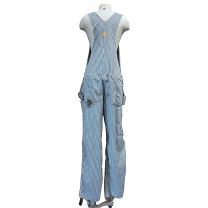 Very Rare Vintage 1940’s/50's Distressed Pay Day Square Bak Union Made Sanforized Sail Cloth Hickory Striped Apron Bib Overalls