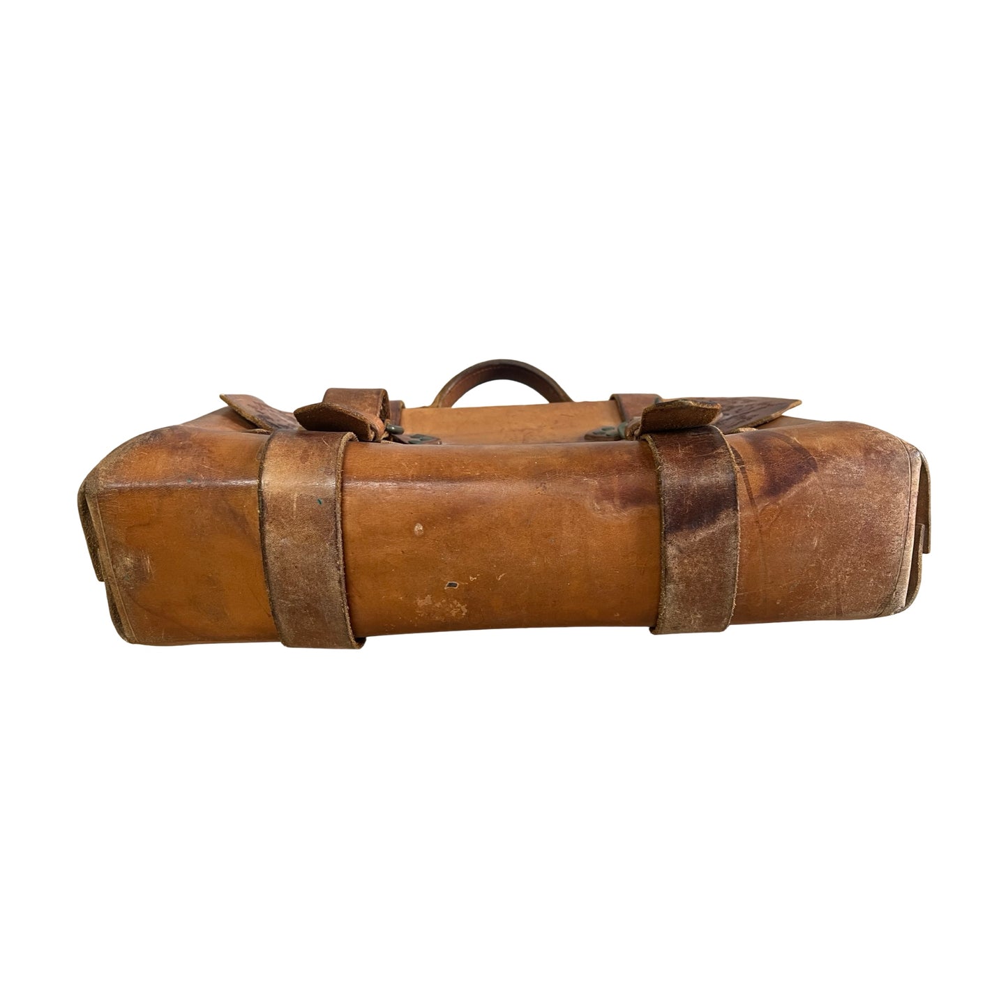 Vintage 70’s Handmade Tooled Leather Messenger Briefcase Brass Hardware