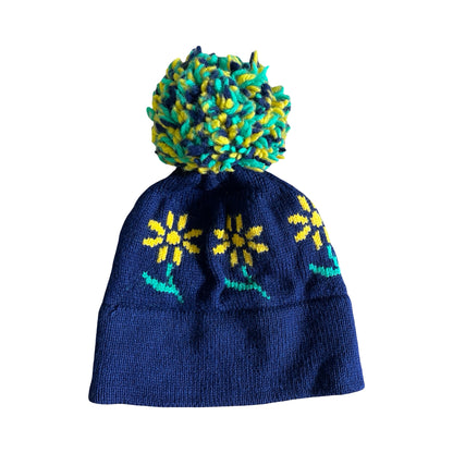 Vintage 80’s CB Daisy Pom Pom Wool Ski Hat O/S
