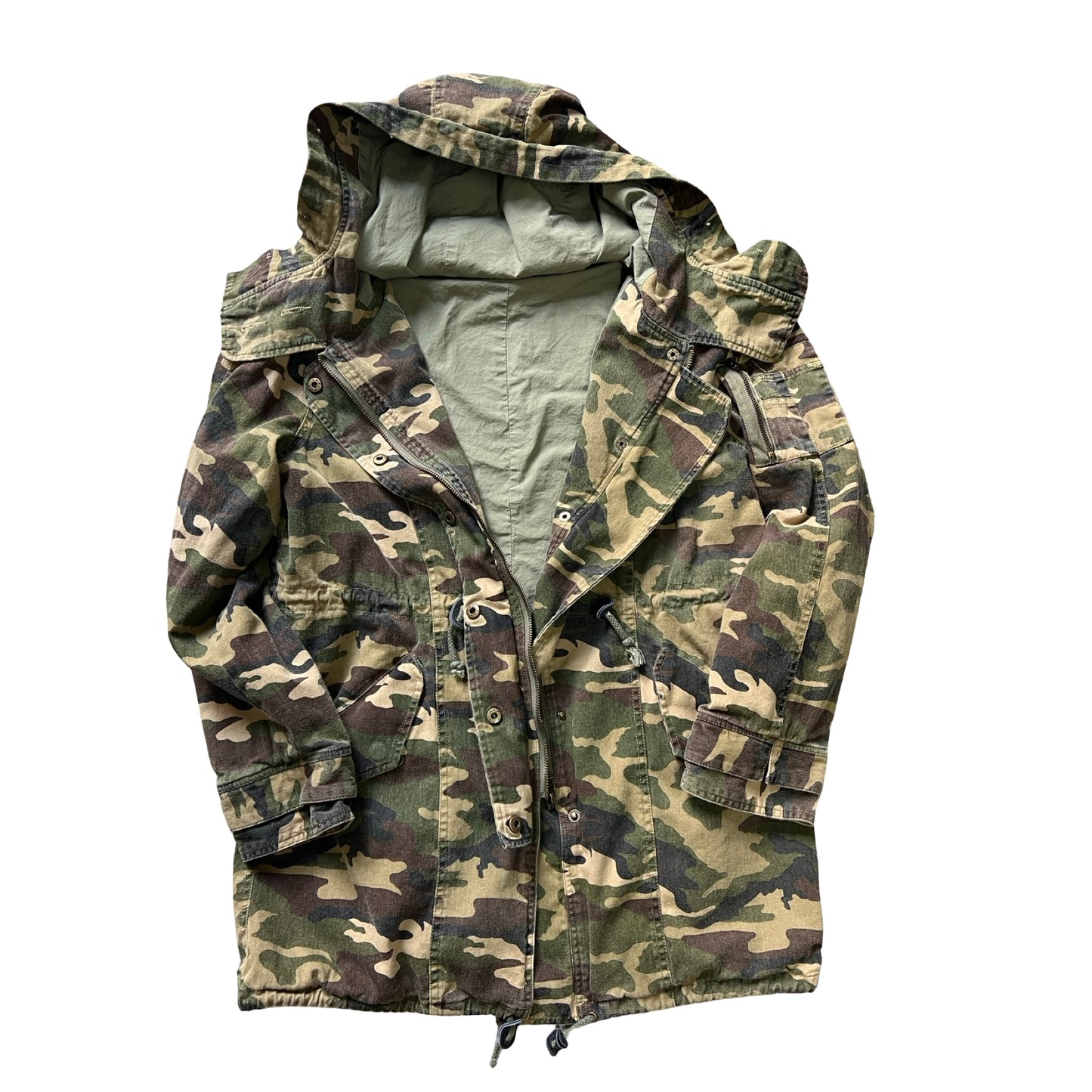 Capulet Hooded Camo Snap Zip Front Funnel Neck Hooded Jacket L