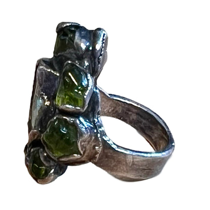 Vintage Modernist Turquoise Peridot Pearl Freeform Ring 7