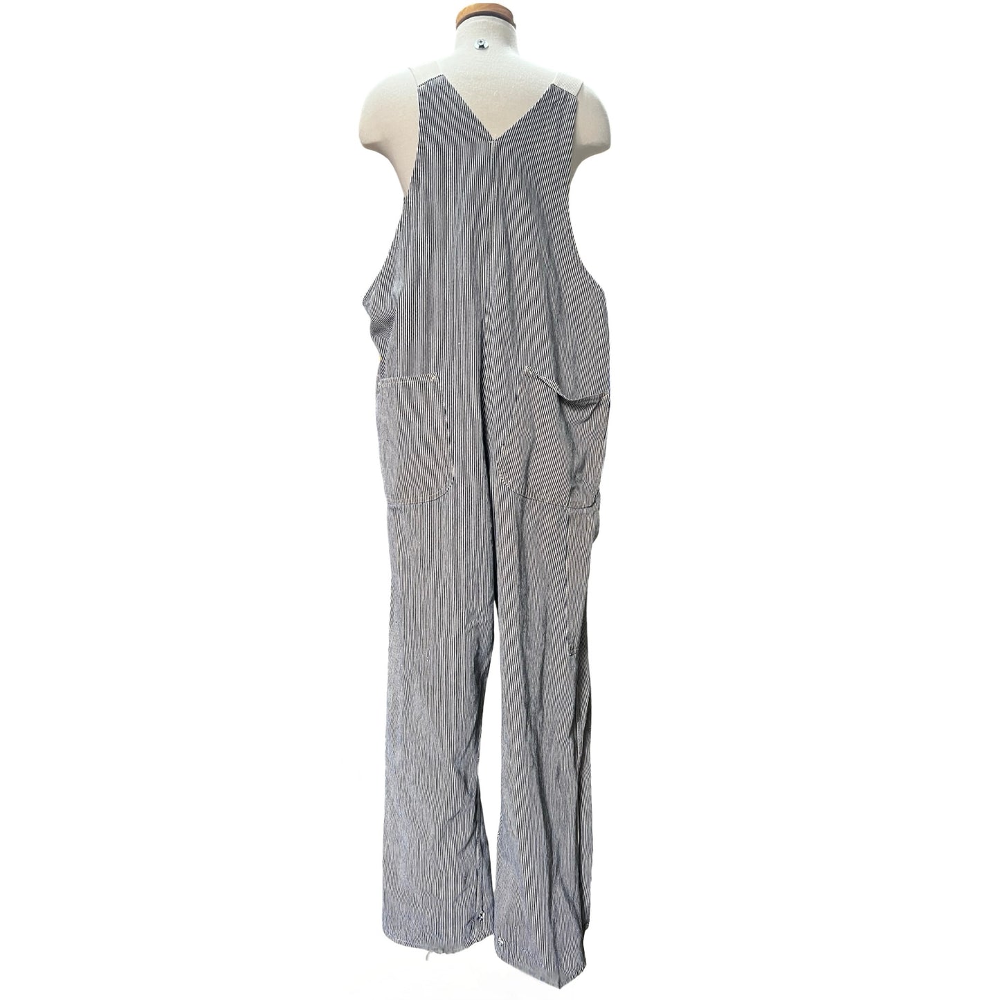 Rare Vintage 1950’s GWG Railroad Stripe Zip Front Distressed Overalls XL