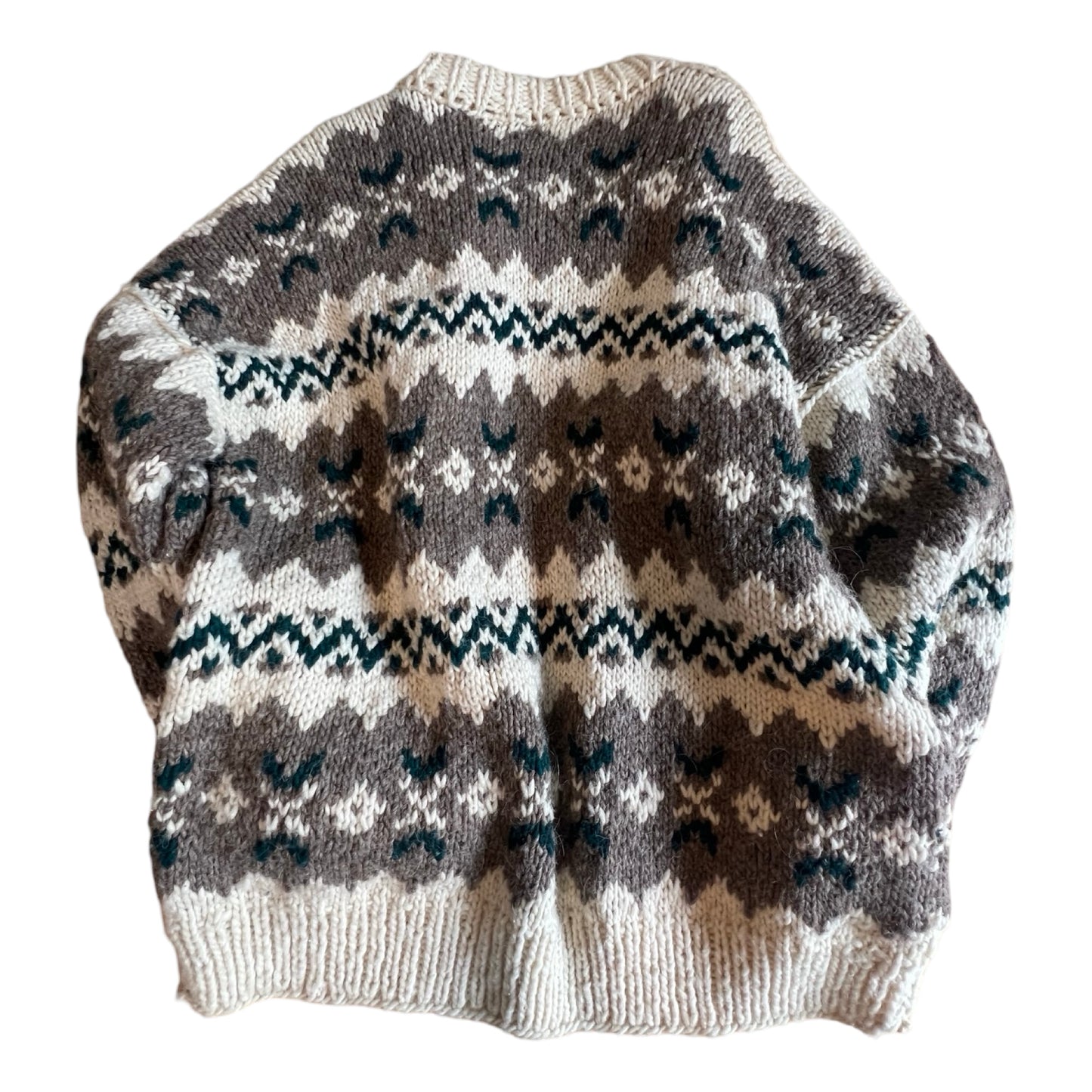 Vintage 70’s Hand Knit in Ecuador Bohemian Wool Cardigan XL