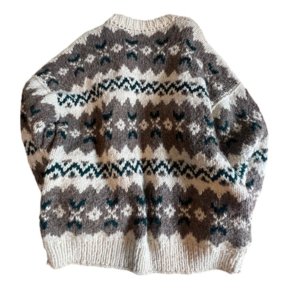 Vintage 70’s Hand Knit in Ecuador Bohemian Wool Cardigan XL