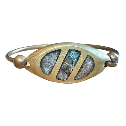 Vintage 1970’s Stone Inlay Modernist Brass Cuff