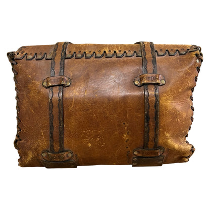 Vintage 70’s Large Handmade Tooled Leather Satchel Brass Hardware
