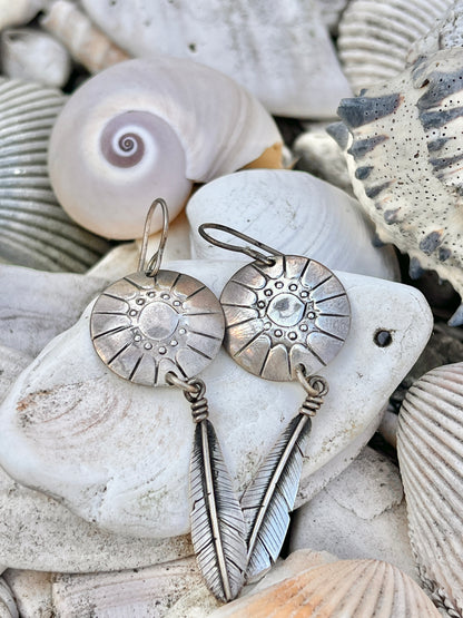 Vintage Navajo Signed Sterling Silver Dream Catcher Earrings