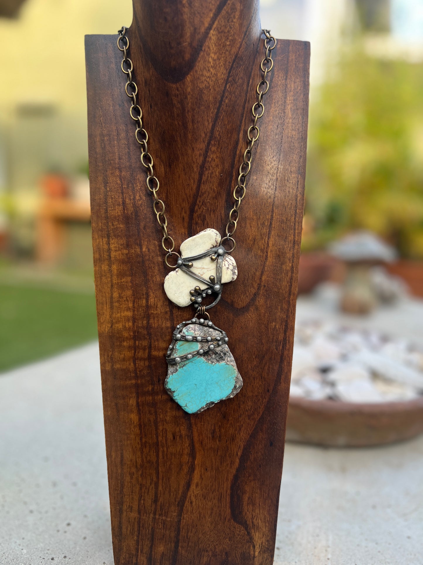 RARE Signed Mikal Winn 2012 Massive Turquoise Brutalist Statement Necklace