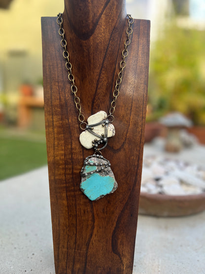 RARE Signed Mikal Winn 2012 Massive Turquoise Brutalist Statement Necklace