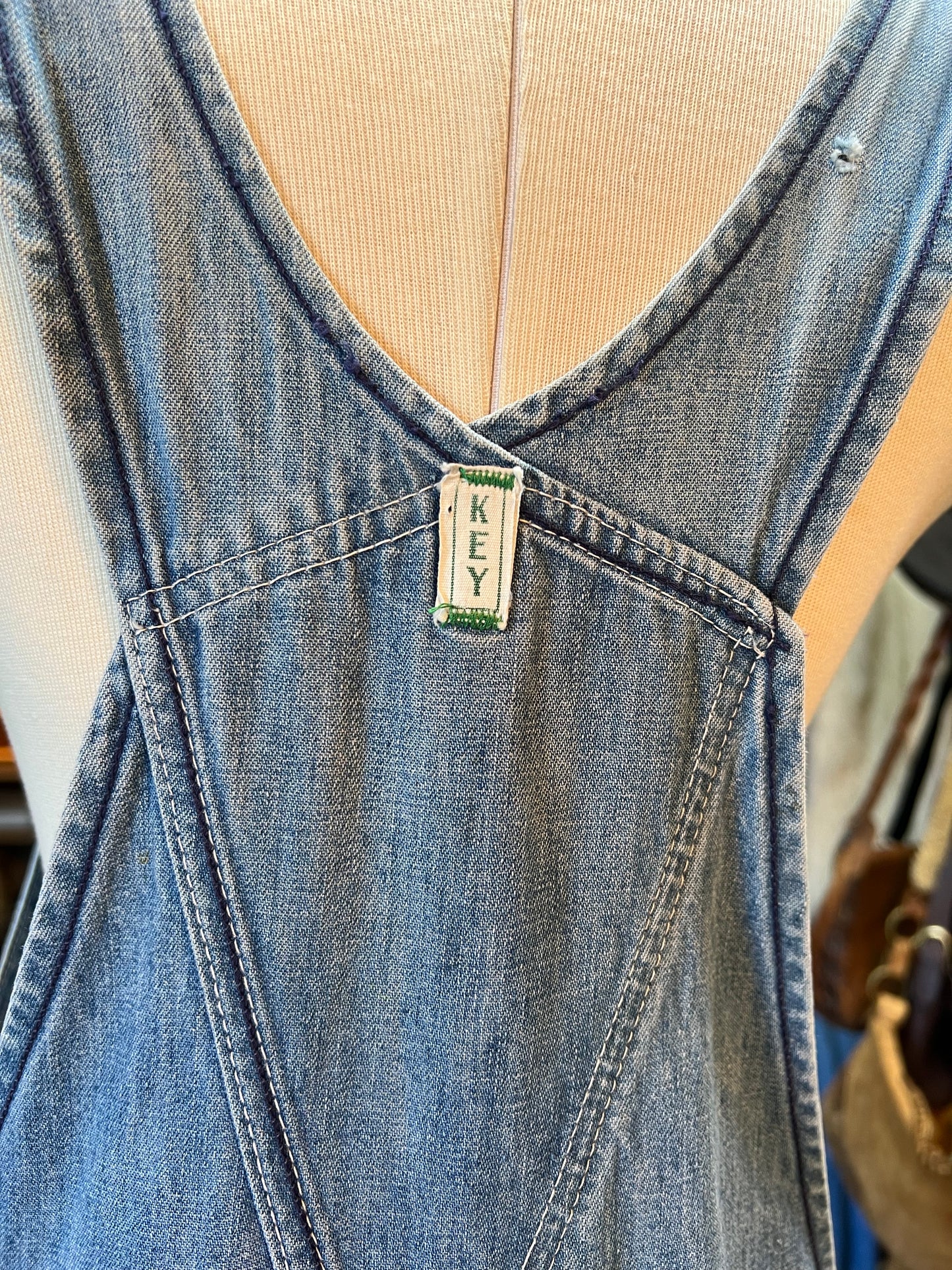 Vintage Distressed Key Imperial Denim Overalls
