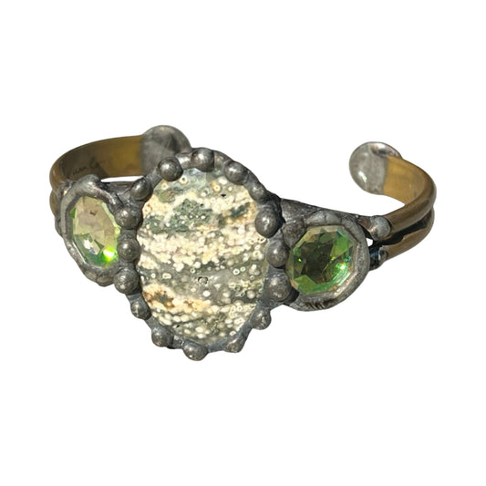 Signed Mikal Winn 2015 Stone & Crystal Brutalist Mixed Metal Cuff