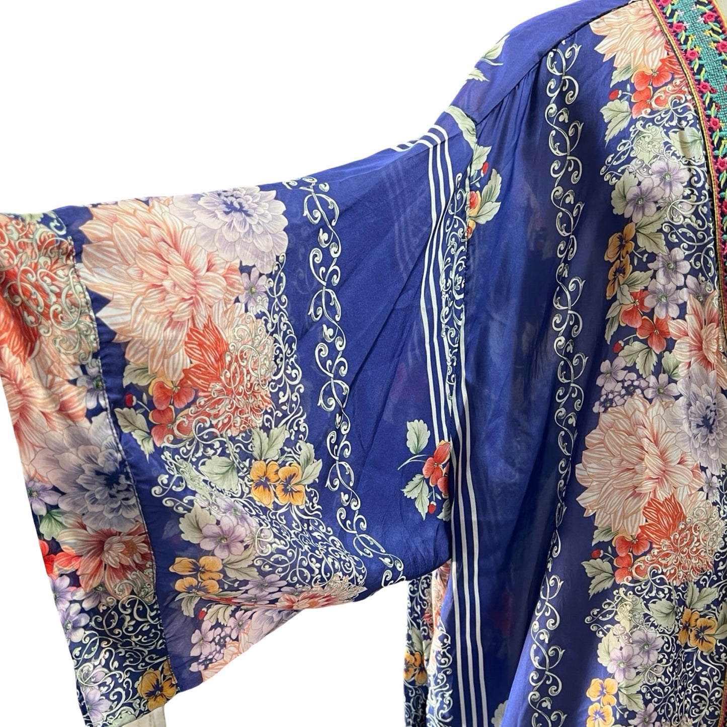 Johnny Was Oversized Silk Floral Snap Front Kimono