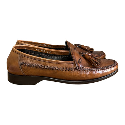 Vintage Bragano Distressed Woven Leather Tassel Loafers Made In Italy Men’s 7.5