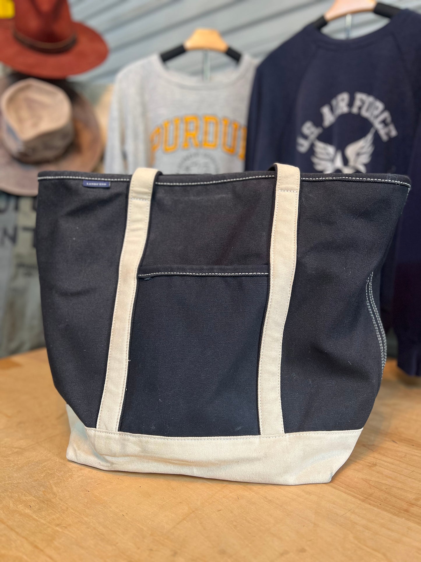 Vintage 80’s/90’s XL Lands End Canvas Tote Black & Cream