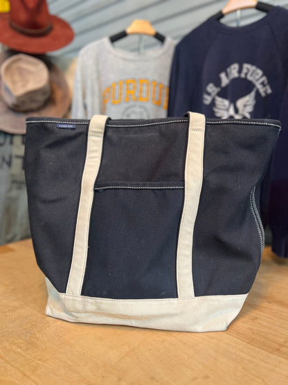 Vintage 80’s/90’s XL Lands End Canvas Tote Black & Cream